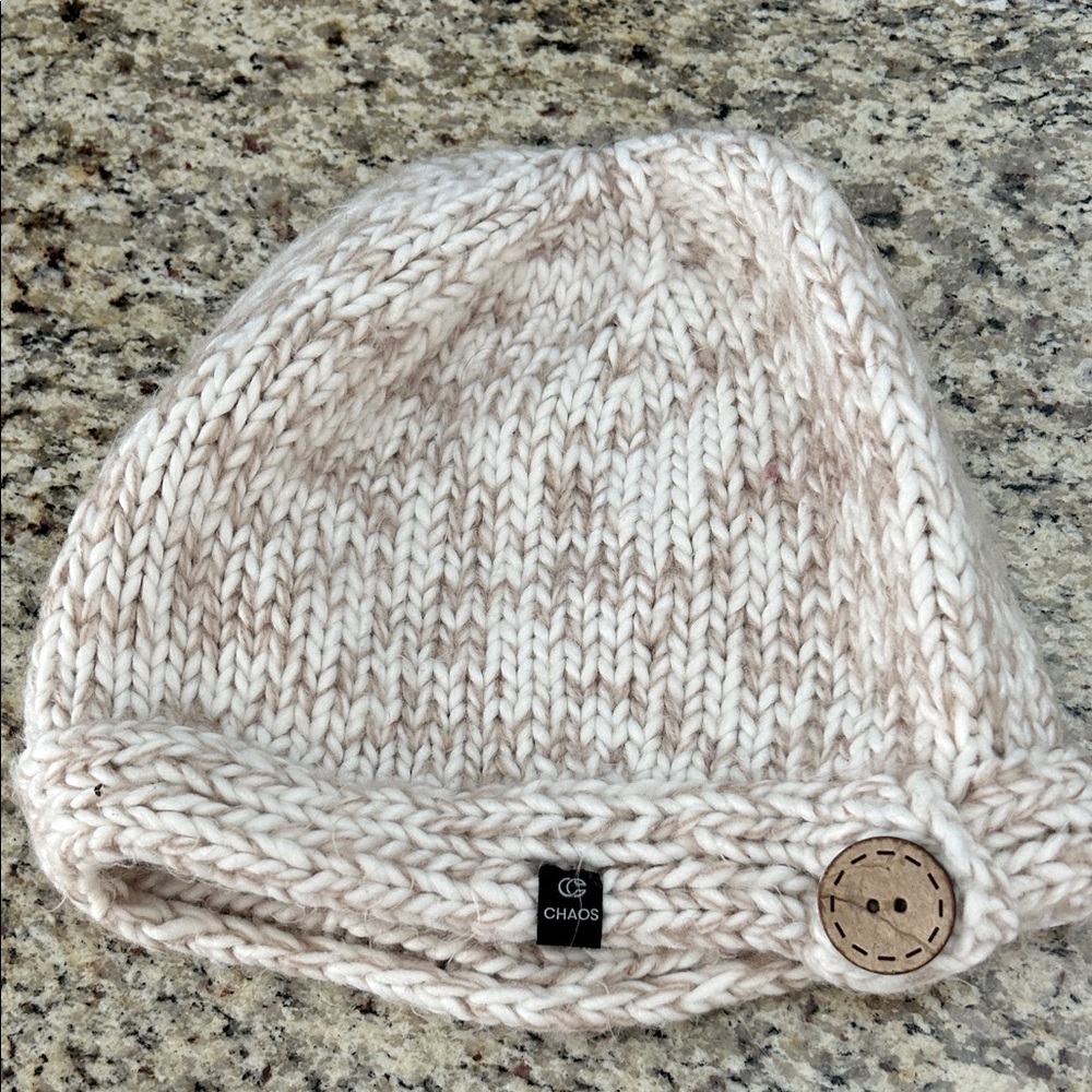 Chaco Kids Cream Knit Hat with Button Accent